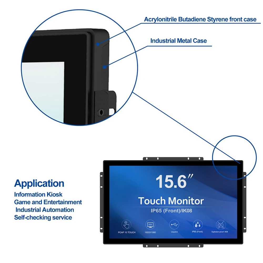 15.6 Inch 10 Points Multitouch Screen Monitor Open Frame Touch Display