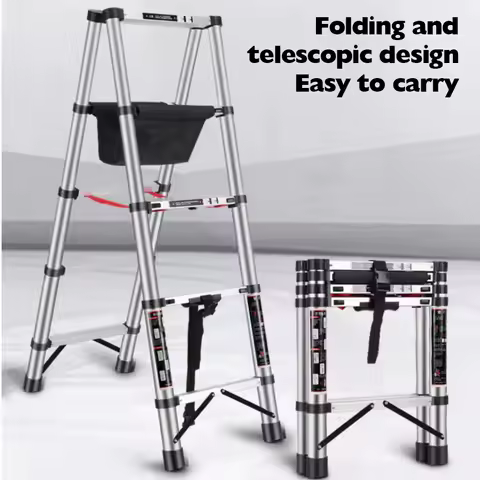 1.4+1.4M Folding Ladder Stainless Steel Scaffolding Stairs Portable Ladder Folding for Home Telescopic Engineering Step Stool