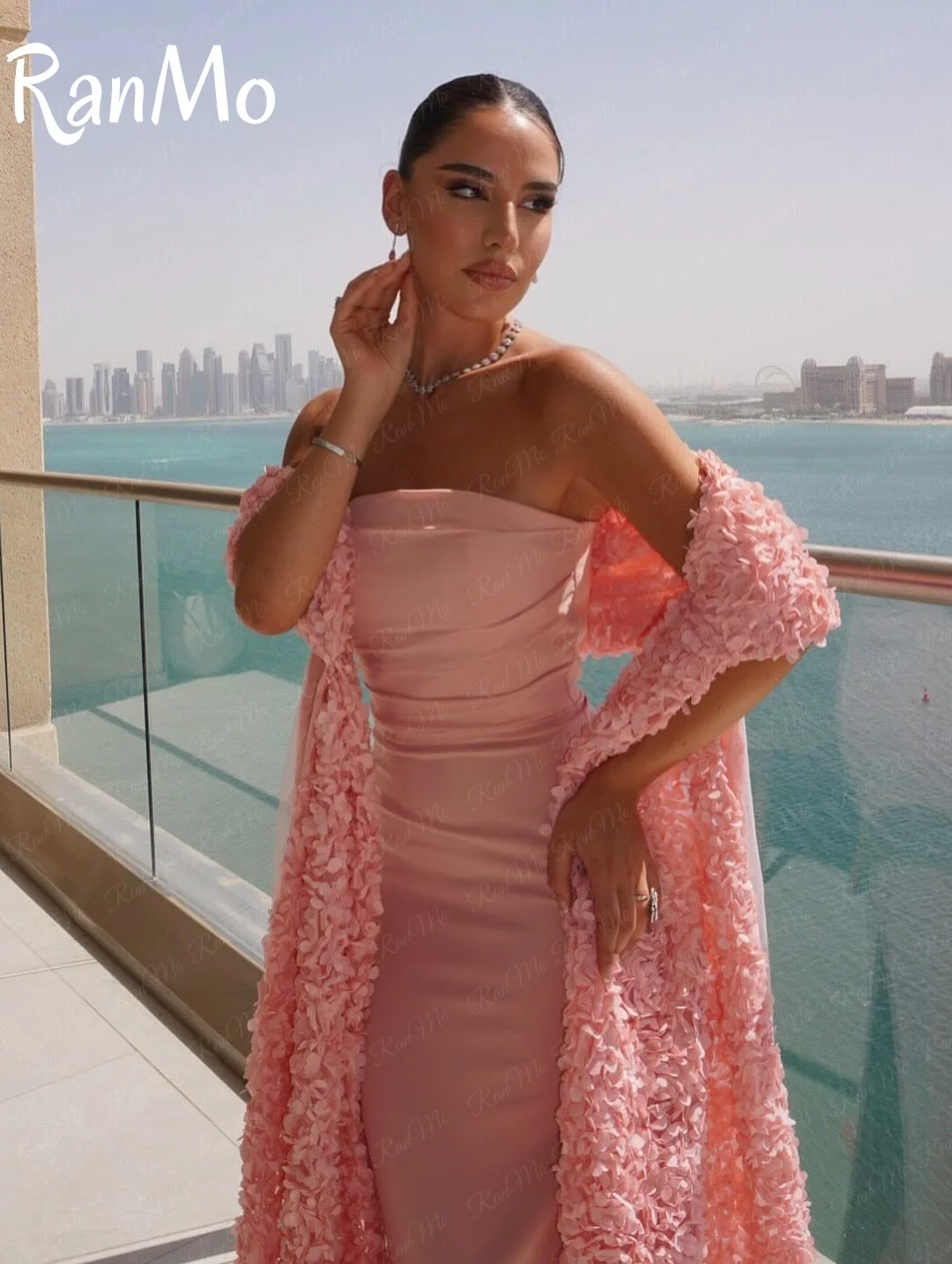 Ranmo 2025 فساتين سهرة أنيقة مخصصة زهور دانتيل شال طويل فساتين لحضور الحفلات الموسيقية طول الأرض Vestidos De Noches رداء حفلات