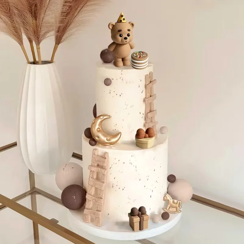 19-teiliges Süßes Braunbär-Kuchenball-Topper-Set für Kinder, Jungen und Mädchen, 1. Geburtstag, Partydekoration, Babyparty, Kuchendeko-Zubehör – Detail 3