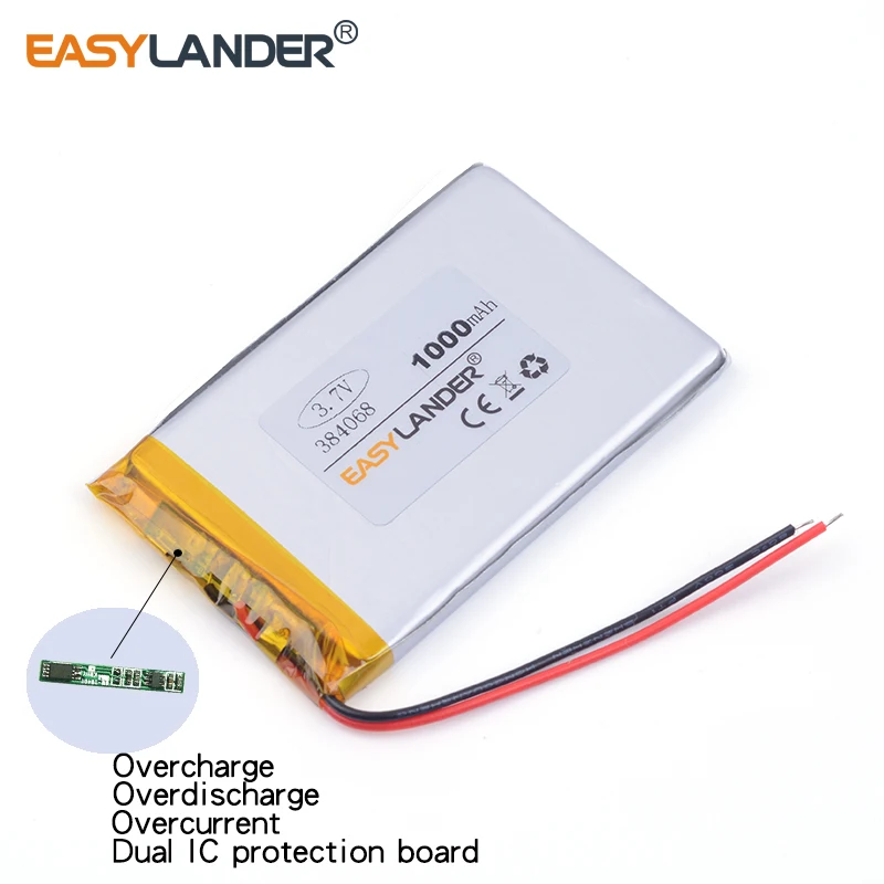 384068   بطارية ليثيوم أيون ليثيوم بوليمر قابلة لإعادة الشحن 1000 مللي أمبير في الساعة لألعاب MP4 MP5 GPS