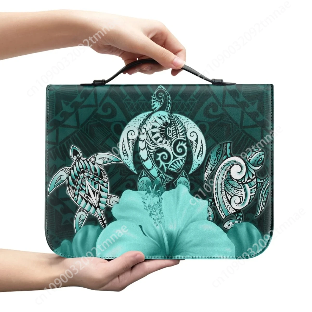 New Vintage Turtle Printed Handbag Female Hawaiian Hibiscus Design Bible Bag Protection Bible Leather Zipper Hand Bag Custom