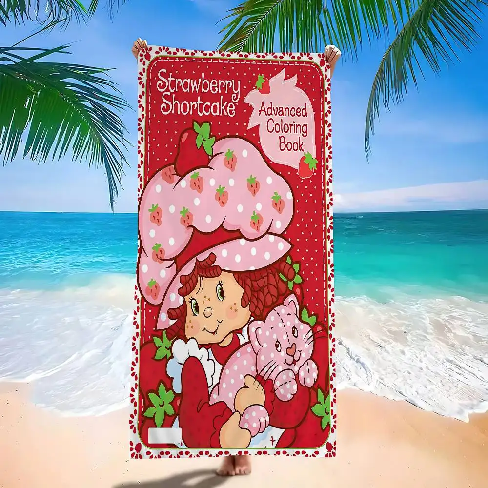Animated Strawberry Shortcake Microfiber Blanket Quick Drying Beach Towels Oversized Printing Super Absorbent Pool Towel Blanket