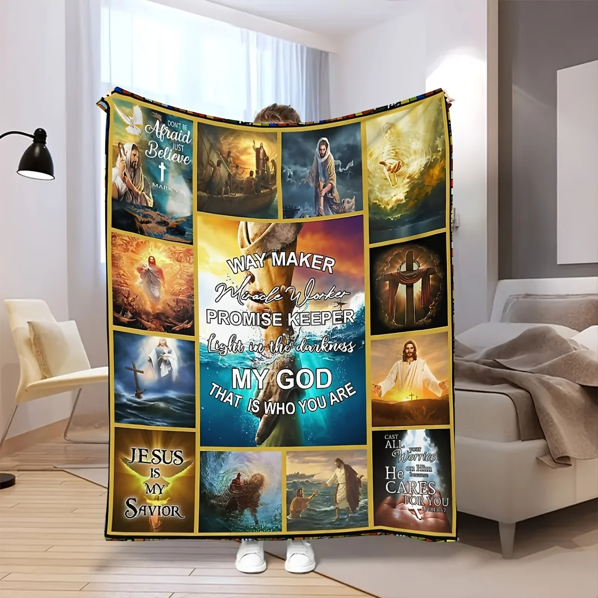 

A soft and comfortable Jesus digitally printed flannel shawl blanket - perfect for all seasons, perfect for sofas, beds,