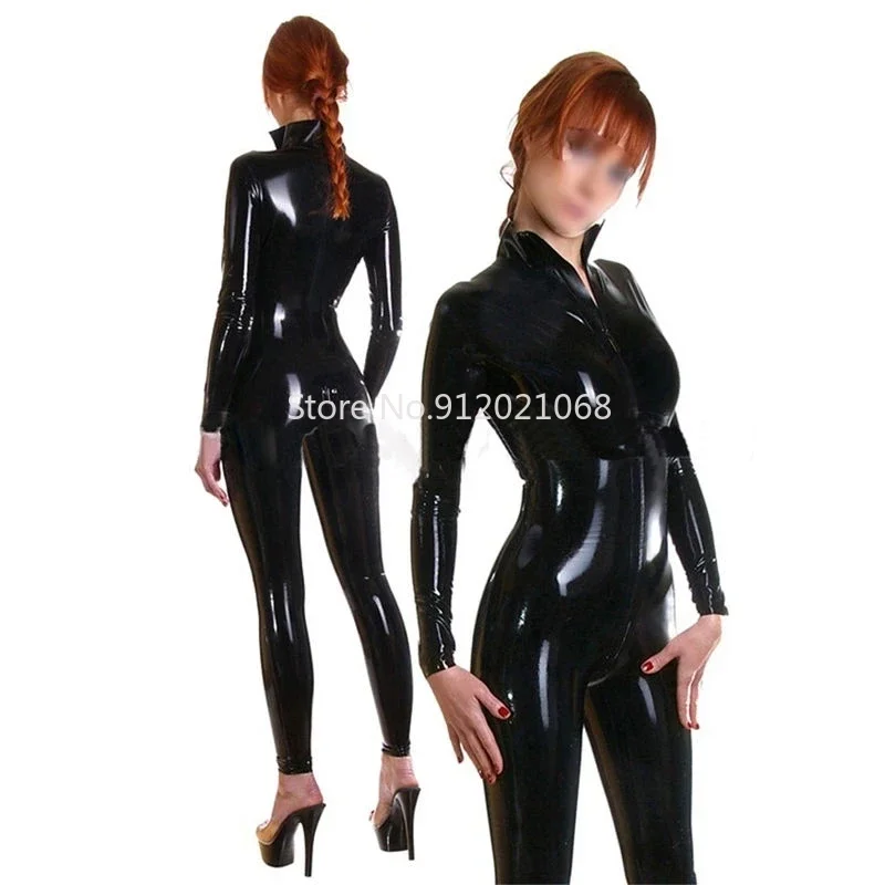 Black Latex Catsuit Rubber Bodysuits with Front Zipper Bodysuits Customize Latex  Zentai Women Cosplay Costumes