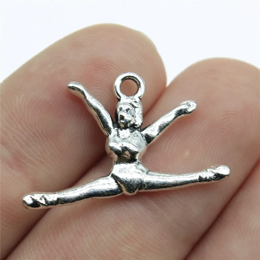 WYSIWYG 10pcs 22x16mm Antique Silver Color Pendants Charm Gymnastics Pendants Gym Pendants Gymnastics