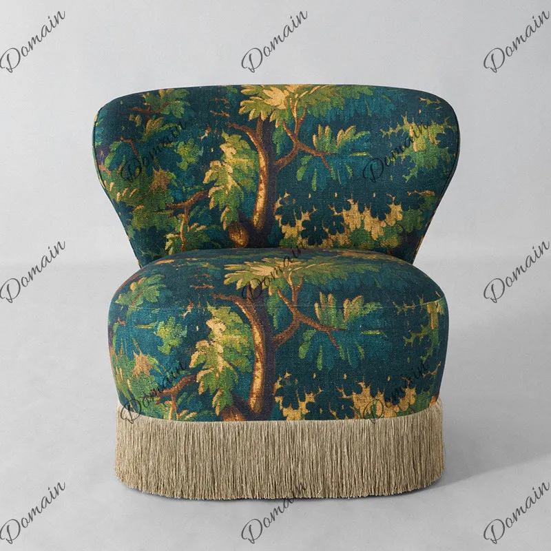 French antique printing single chair villa living room small sofa American retro solid wood single chair bedroom leisure