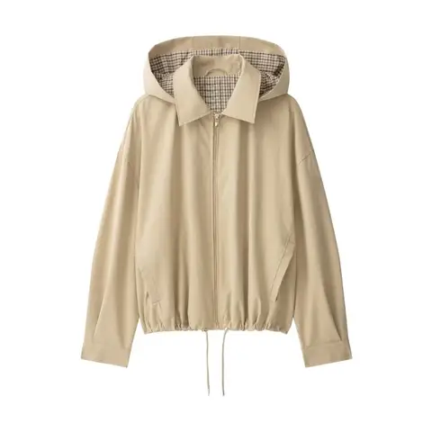 Women's Winter Jacket with Detachble Hood New 2026 Casual Long Sleeve Checked Women's Jacket Tops Chic Female Zipper Coats