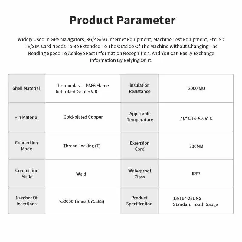 TF Mini Wasserdichter SIM-Kartenadapter IP67 Panel Mount Connector SDTF-Schnittstelle SIM-Kartenbuchse Daten Flexibles FPC-Verlängerungskabel – Detail 6