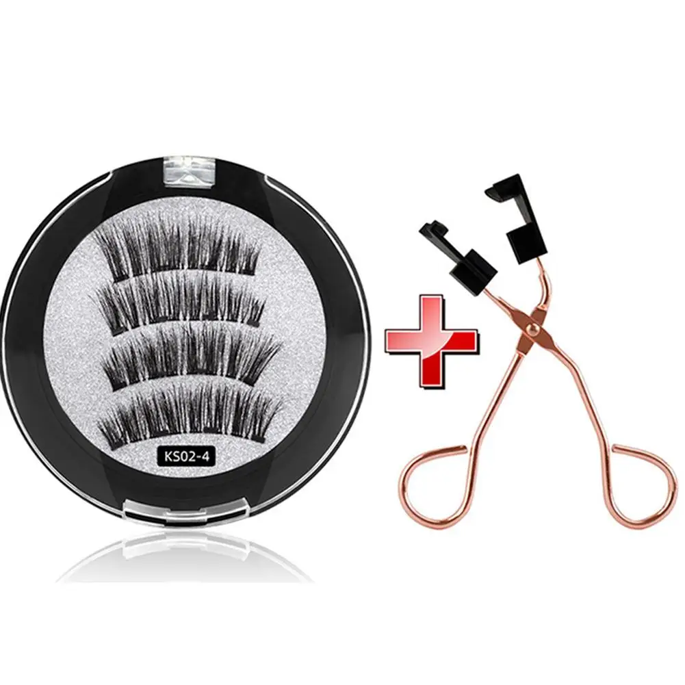 Reusable Magnetic False Eyelashes With Eyelash Curler Makeup Tools Extension Fake 3D Self-adhesive Magnets Eyelash Eye 4 T8F4