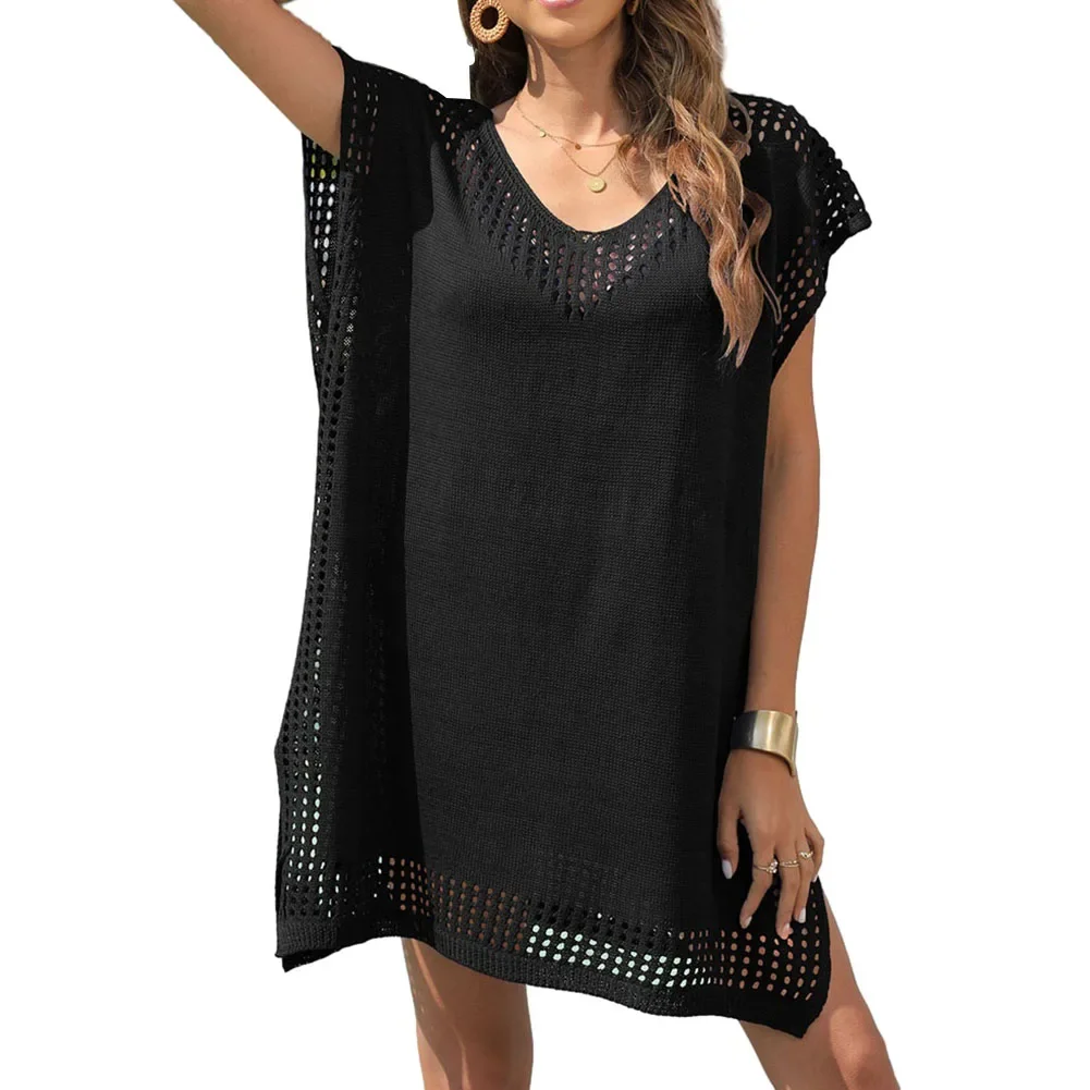 

Fashion Hot New Comfortable Swimwear Women Regular V-Neck Vacation Bikini Cover Up Polyester Swimwear Beach Dress