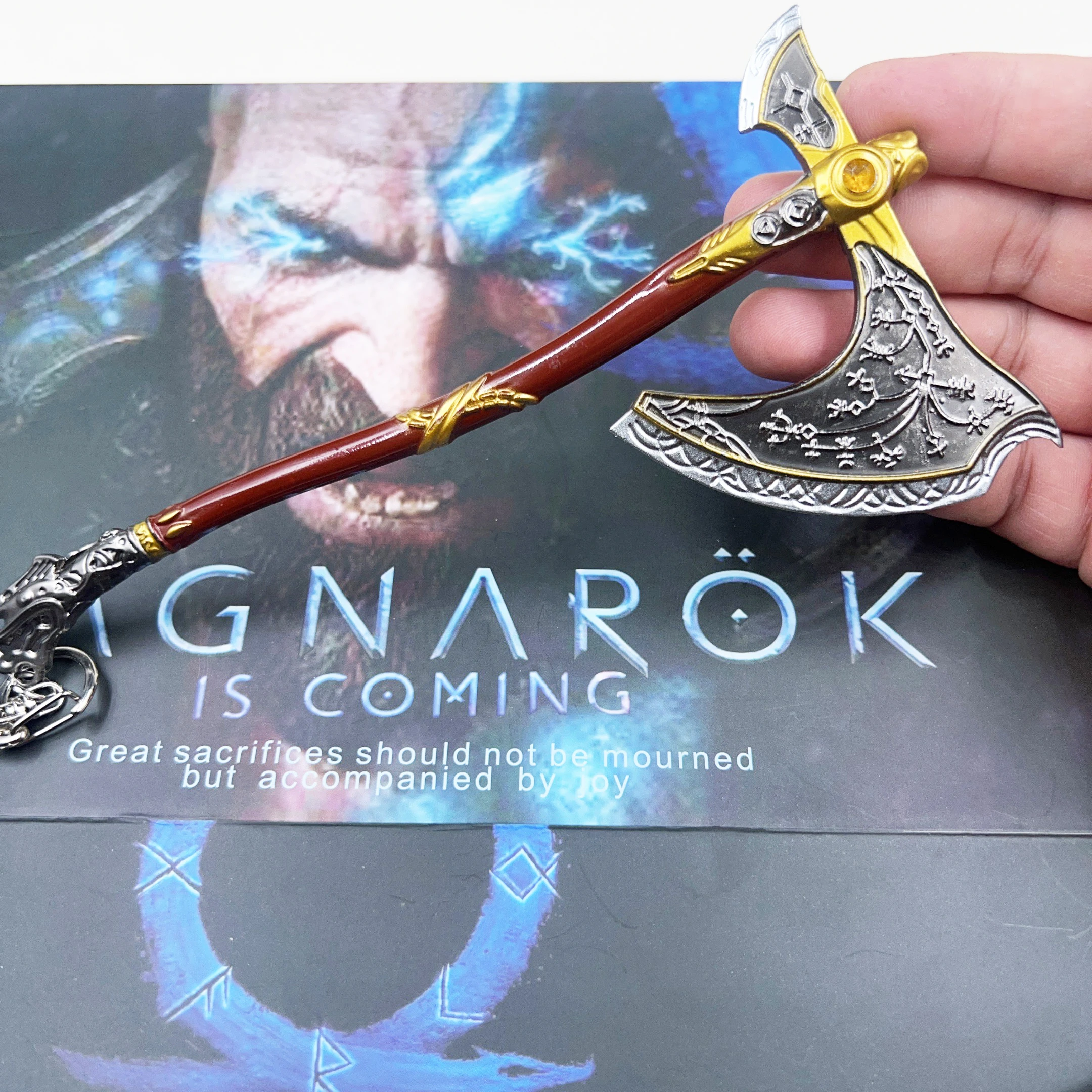 52cm Blade of Chaos Leviathan Axe with Gift Box Game Pelripheral God of War All Metal Kratos Double Sword Model Keychain Gifts