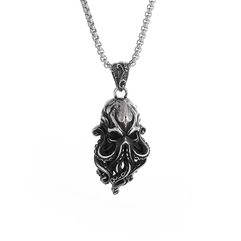 Gothic Deep Sea Cthulhu Mythology Sea Monster Octopus Medal Pendant Necklace Men's Birthday Rock Party Punk Amulet Jewelry