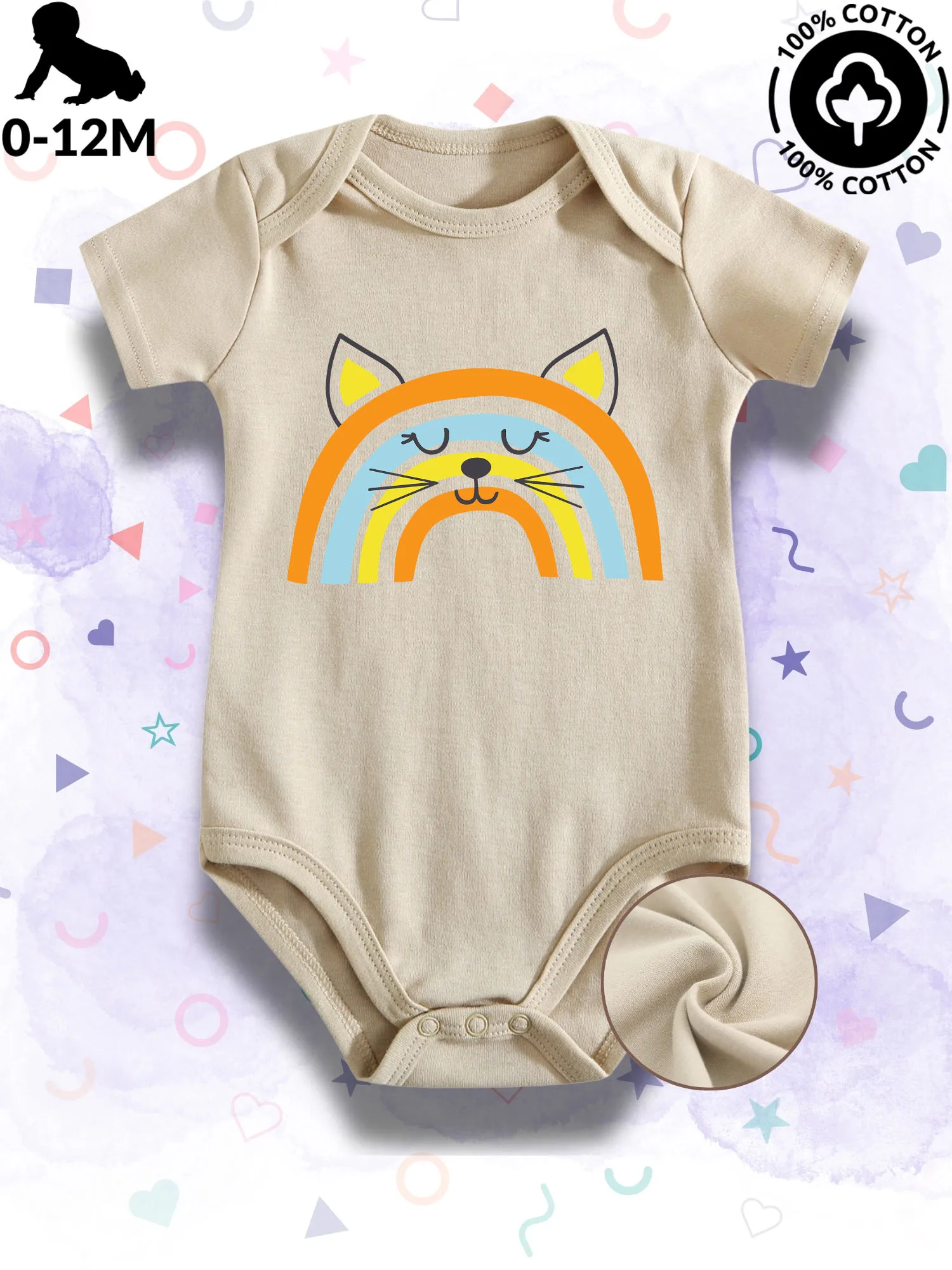 

Animal Rainbow 04 Unisex Baby Bodysuit, 100% Cotton Soft Onesie, All-Season Wear Beige Crawling Suit 190GSM