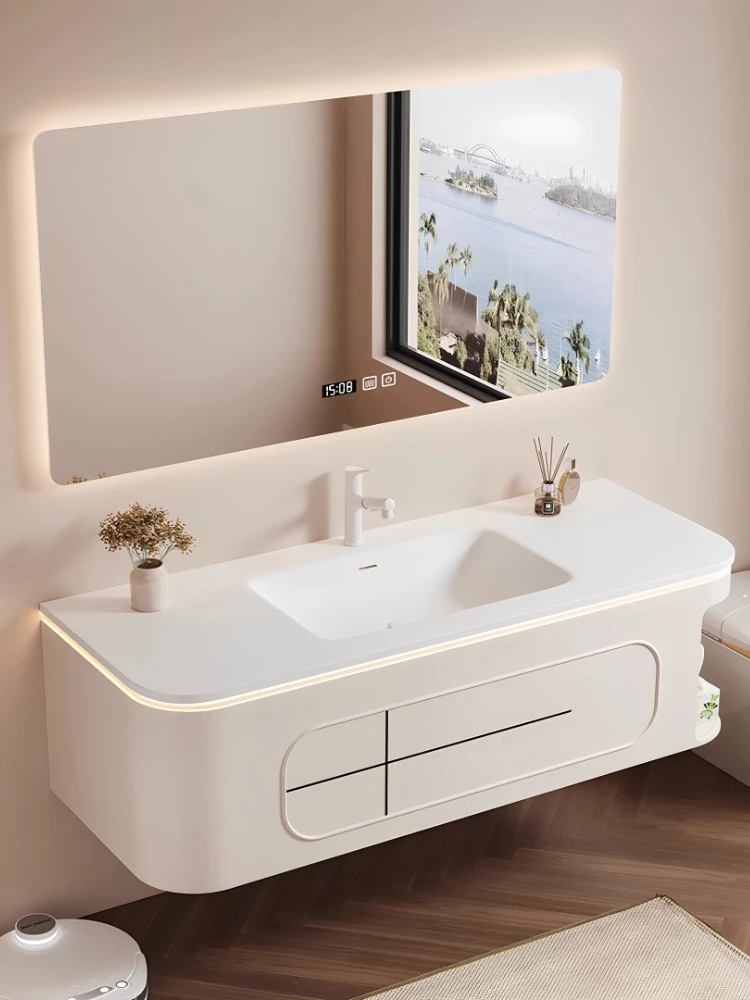 

Corian integrated basin cream wind rubber wood paint bathroom cabinet washstand