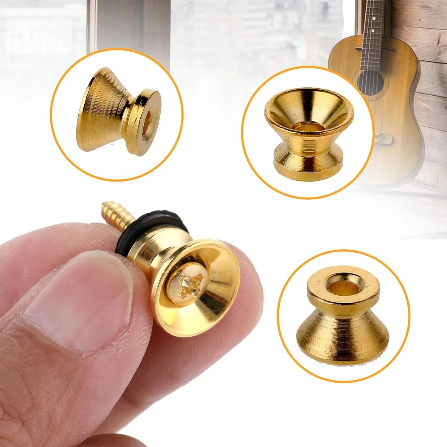 2 Sätze Gitarrengurtstifte – schwarz/gold/silber, ausgestattet mit rutschfesten Unterlegscheiben für besseren Gitarrenschutz. Nicht nur ein Connec – Detail 7