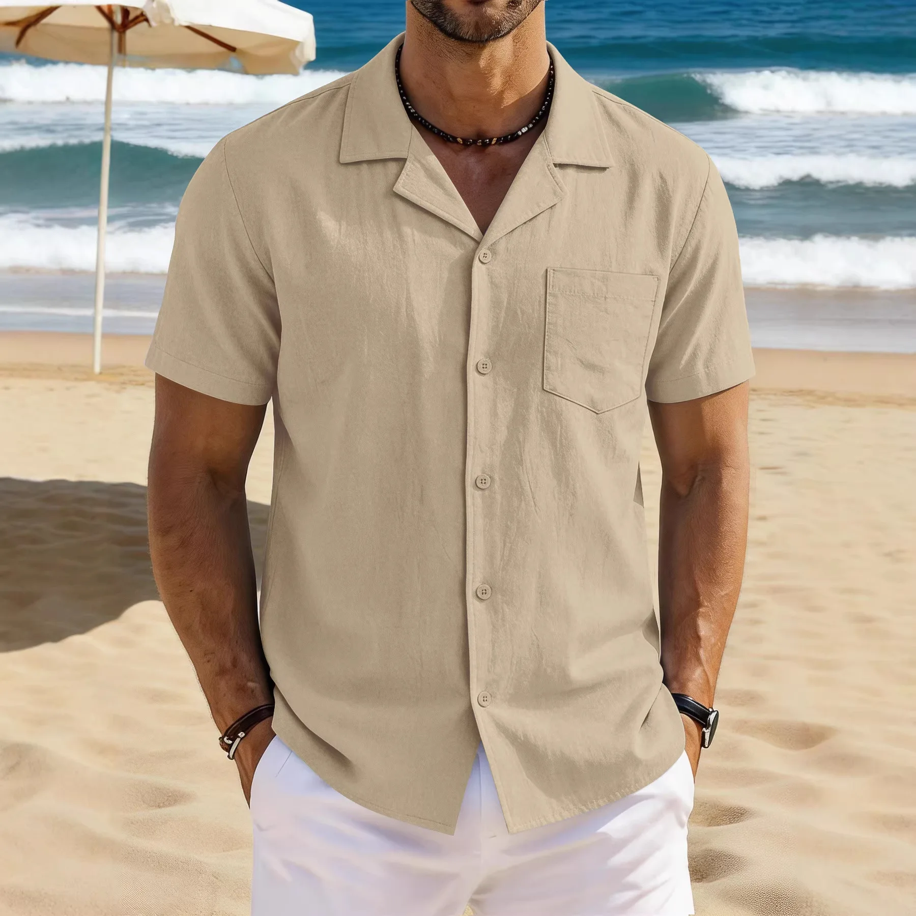 

Men's Retro Classic Casual Shirt Solid Color Pocket Workwear T-shirt Comfortable Breathable Quick Drying Outdoor Sports T-shirt