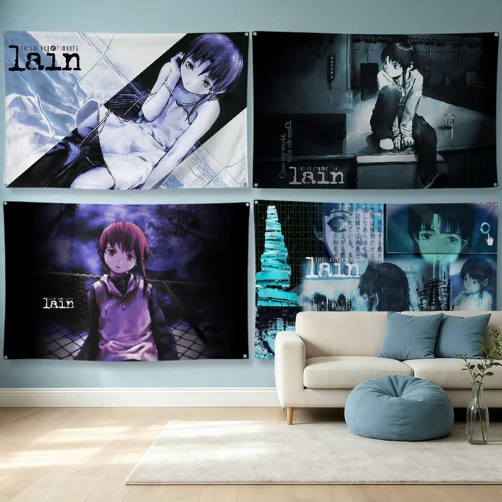 Anime Serial E-Experiments Lain Flag Polyester Banner Flags For Party Club Outdoor Interior Wall Paper Decoration Banner Gift
