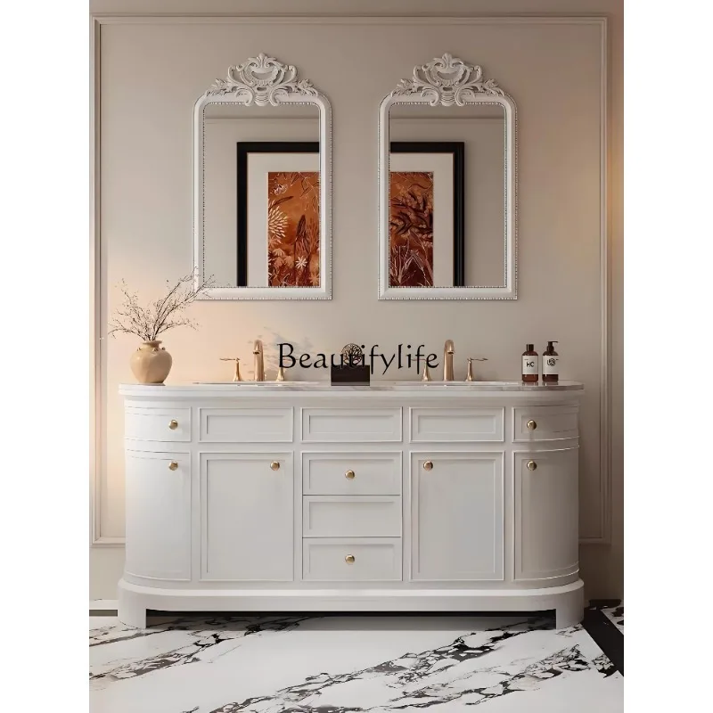 

French bathroom mirror retro bathroom makeup American carved washbasin dressing wall hanging bathroom mirror