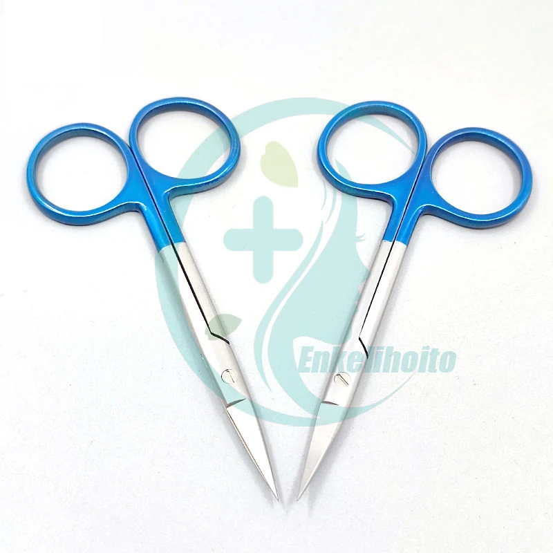 Cesta Handle Eye Scissors, Ponta Curvada Reta, Cirurgia Plástica de Pálpebra Dupla, Tesoura Cirúrgica Médica, 9,5 cm