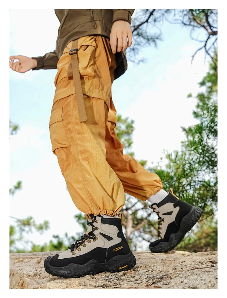 Herren-Outdoor-High-Top-Stiefel mit Dicken Sohlen, Hervorragender Griffigkeit, Besonders Geeignet für Bergsteigen und Wandern | Freizeitstiefel | Bergsteigerausrüstung und Campingausrüstung – Detail 11