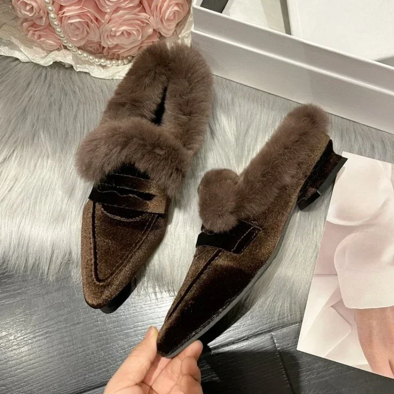 Women Thick Fur Winter Slippers Warm Shoes Slippers Platform Heels Casual Cotton  Home Slides Boots 2023 New Plush Women Shoes