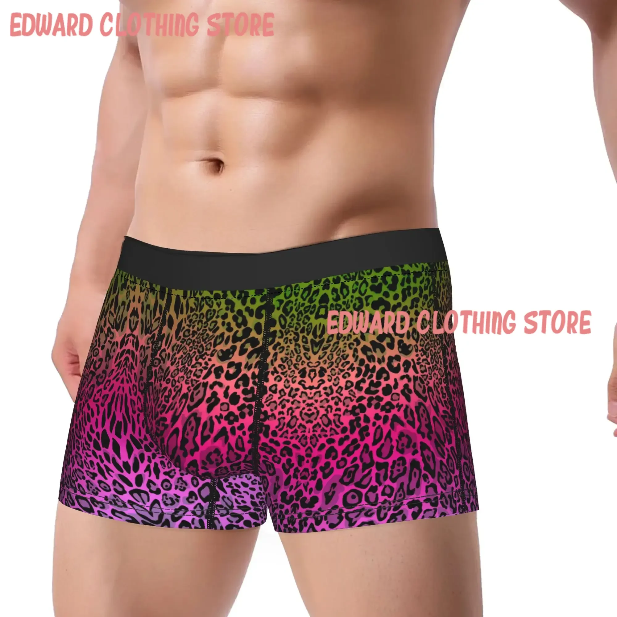 Purple Green Gradient Fur Underwear Fashion Leopard Print Men Panties Sexy Soft Trunk High Quality Shorts Briefs Plus Size 2XL