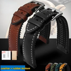 Genuine leather skin Watchband Butterfly Buckle Italy Cow Leather + Rubber Bracelet Band For TISSOT Fossil omega men Watch Strap