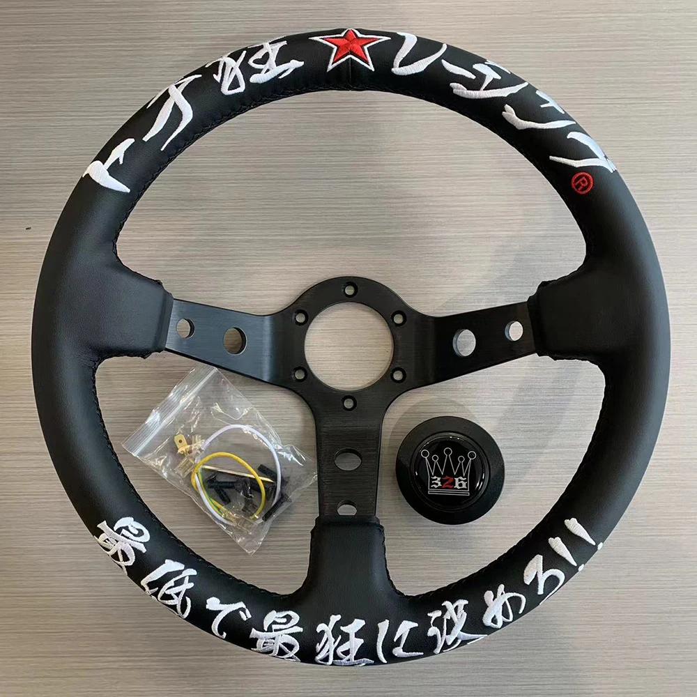 326 Power Racing Volantes Universal Leather Steering Wheel Drift JDM Steering Wheel