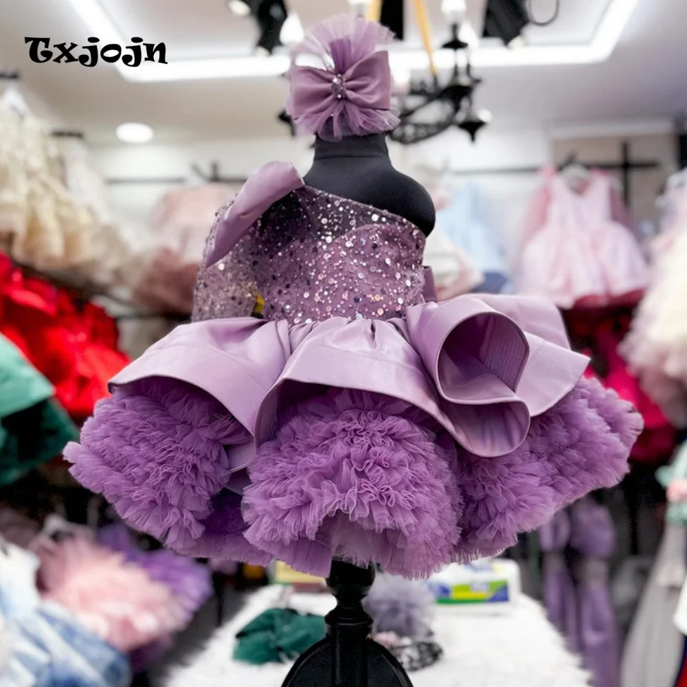 Baby Girl One-shoulder Tutu Dress Flower Girl Princess Dress Toddler Teens Child Vestido Wedding Party Birthday Clothes 1-14Y