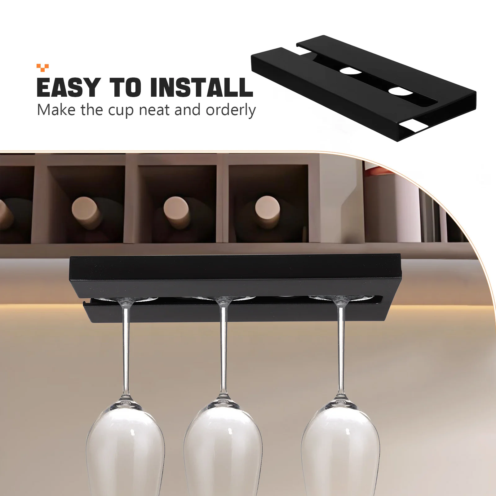 

2Pcs Under Cabinet Wine Glass Holder Plastic Stemware Rack Kitchen Bar Glass Drying Storage Organizer Stemware Storage