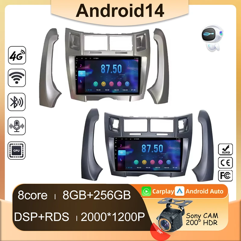 

9'' Car Radio For Toyota Yaris Vizi 2005 2006 2007 - 2012 Carplay Android Auto Multimedia GPS Video Navigation 2din DVD WIFI