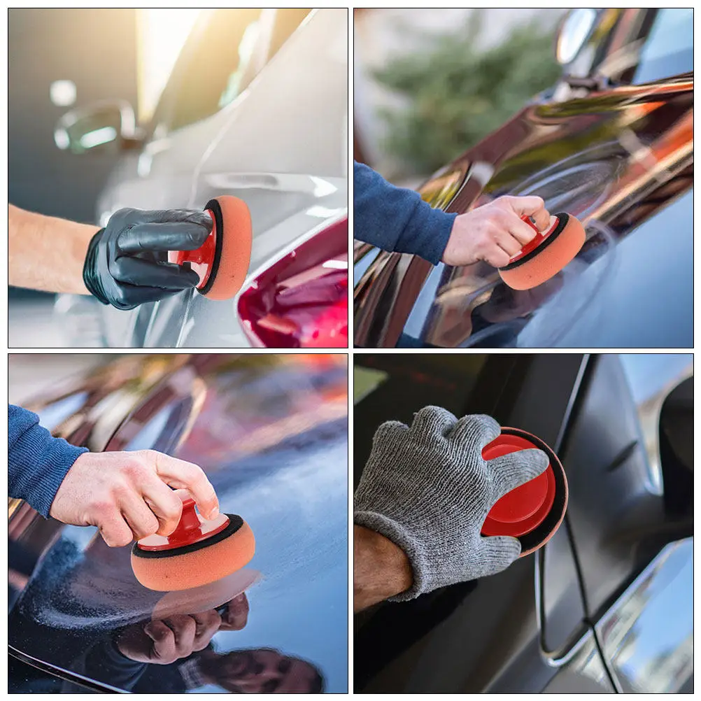 

Набор из 4 губок для вощения автомобиля с эргономичной ручкой, оранжевые поролоновые аппликаторы для вощения, полировки, мойки и детализации