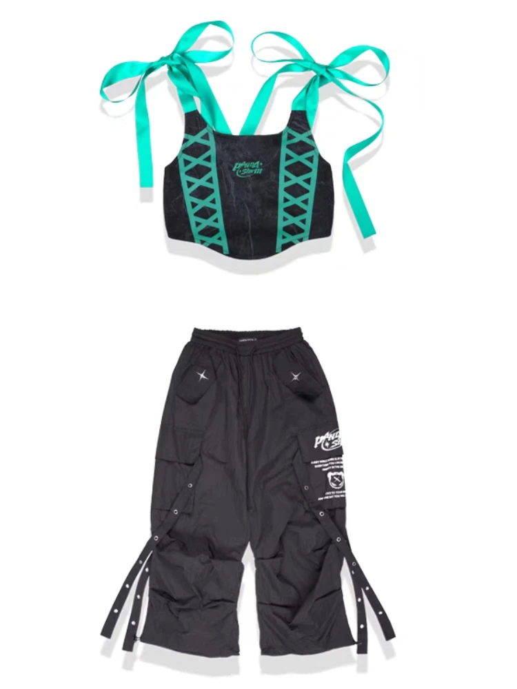 Costume de danse jazz pour enfants, vêtements de performance hip hop pour filles, jupe et pantalon roses émaillés noirs, tenue de danse de rue pour adolescents, mode