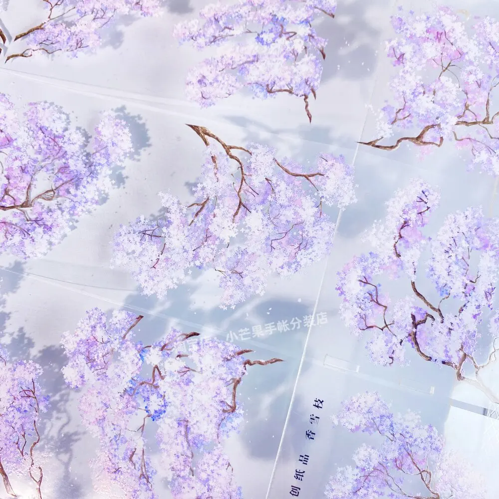 Washi Pet Tape Snow Branches. Purple Pear Blossom Tree Antique Journal Collage Planner Stickers