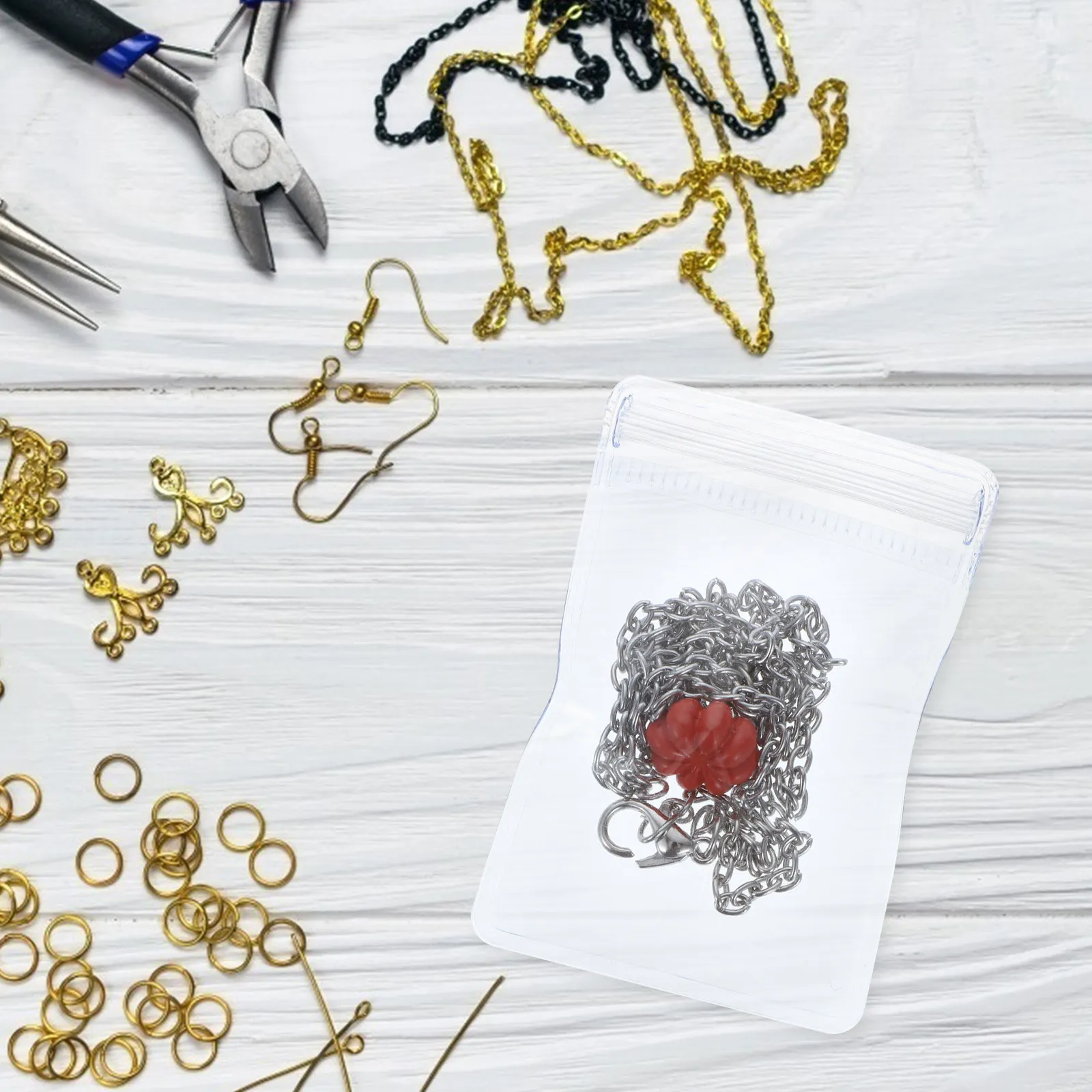 200Pcs Clear Jewelry Storage Bag Zipper Lock Transparent Pouch for Photos Pearls Buttons Crafts Dressing Table Organizer
