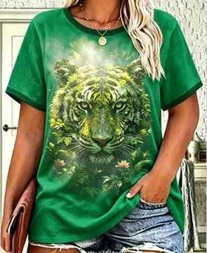 Women Forest Moon T‑Shirt, Gray Wolf Head Mountain Pine Woodland Full Graphic Casual Short Sleeve Tee For Daily Outfit