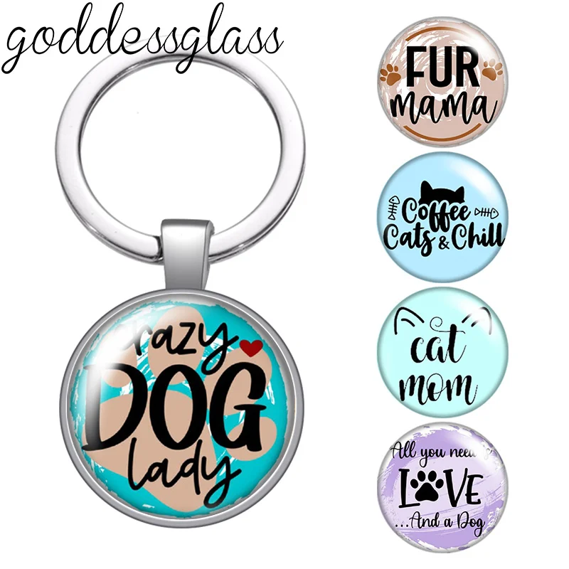 New Cute Footprints Love Pet Dog Cat Quotes Photos 25mm glass cabochon keychain Bag Car key chain Ring Holder Charms keychains