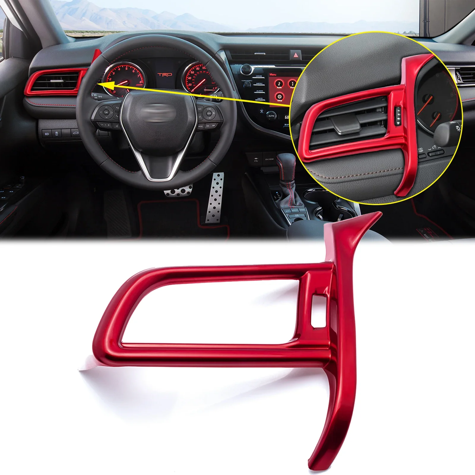 Sporty Red ABS Interior Left Side Dashboard Air Vent AC Outlet Frame Cover Molding Trim Sticker For Toyota Camry 2018-2024