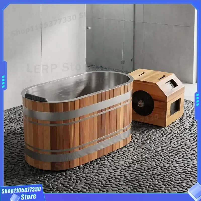 Custom U Shaped Cold Plunge Tub 304 Stainless Steel Redwood Spa Bath Modern Luxury Ice Bath for Home Wellness Recovery