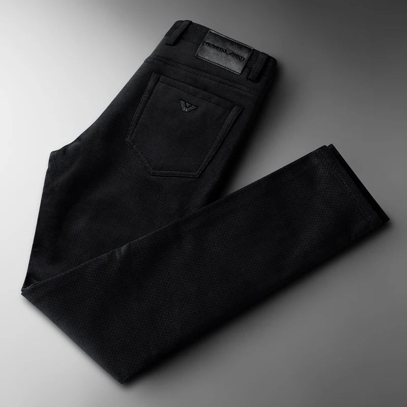 

Men's Thiened Fce Corduroy Casual Pants Autumn Winter Straight Leg Silk Luminous Cotton Strip Busin Leisure Trousers