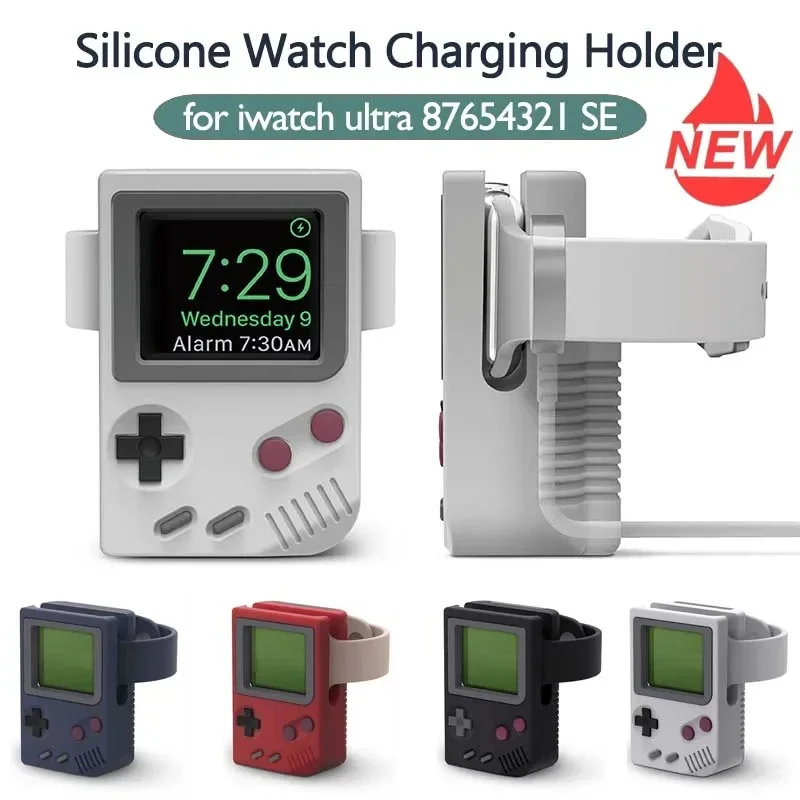 Desktop-Halter für Apple Watch, Ladeständer, Retro-Computer-Muster, Ladestation für iWatch 8, 7, 6, 5, 4, 3, 2, SE, Silikon-Dock