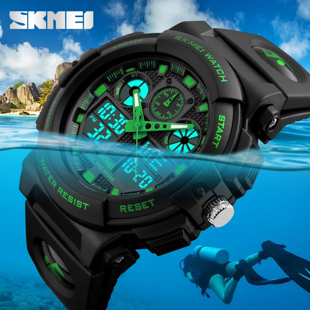 SKMEI Large Dial Wristwatch Fashion Double Time Display Digital Electronic Watches For Men Women Chrono Alarm Watch reloj hombre
