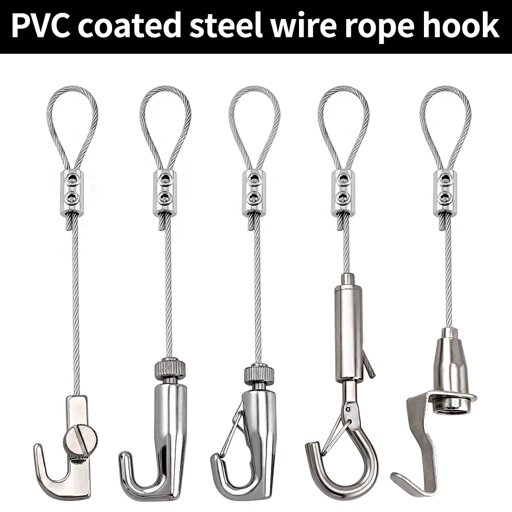 

2mm Adjustable PVC Coated Stainless Steel Wire Rope Kit Wire Rope Clip With Different Hooks Advertising Sign Hanging Accessories