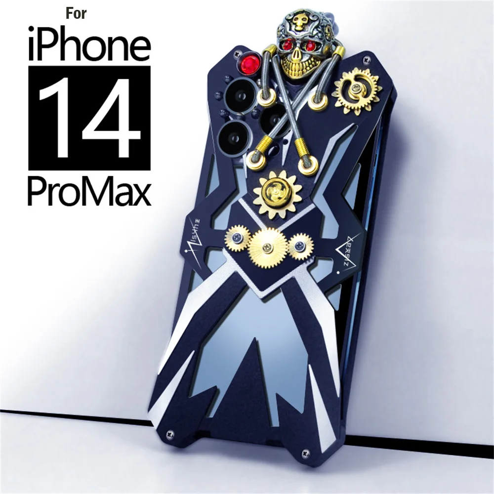 Shockproof Metal Armor Case For iPhone 15 Pro Max Case Hand Made Steampunk DIY Gear Cover Funda For iPhone 12 13 14 Pro Max Case