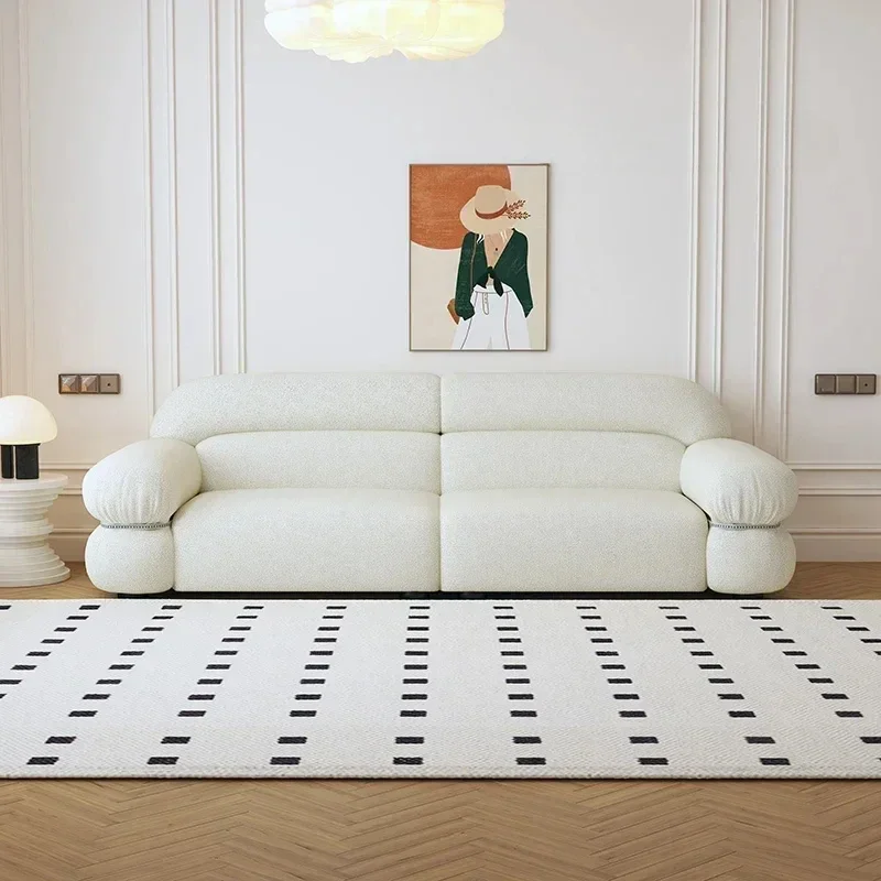 أريكة إيطالية بسيطة على الطراز الكريمي، أريكة قماشية صغيرة لغرفة المعيشة #4