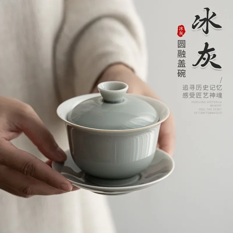 Japanese-style Ice Ash Soot Glaze Sancai Cover Bowl Large Ceramic Teacup Tea Bowl Kung Fu TeaSet Tea Brewer Tea Bowl Justice Cup