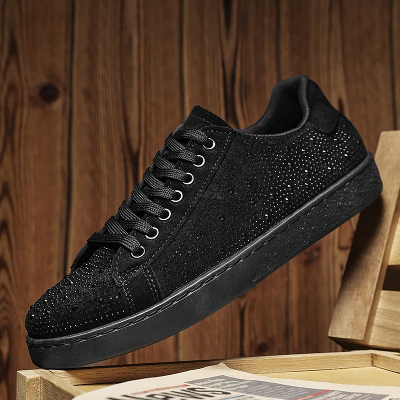 Men Rhinestone Diamond Board Shoes Designer Brand Breathable Flat Casual Shoes Outdoor Student Casual Mens Trendy Sneakers Tenis