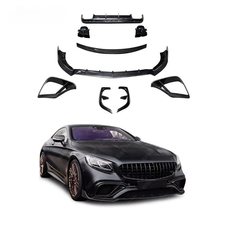 STLF New Carbon Fiber Bumper Body Kit for Benzs S Class Coupe W217 with Front Lip Rear Diffuser Exhaust Tips & Spoiler