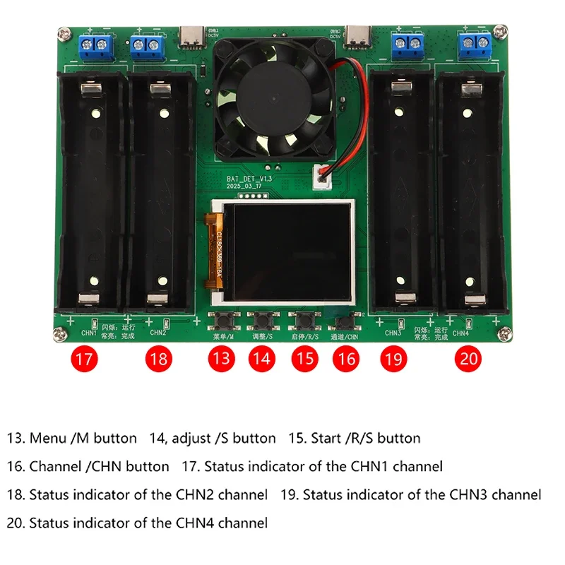 4-Kanal 18650 Lithium-Batterie Kapazitätstester Modul Digital 18650 Batterie Power Detector Tester Modul Typ-C-Schnittstelle